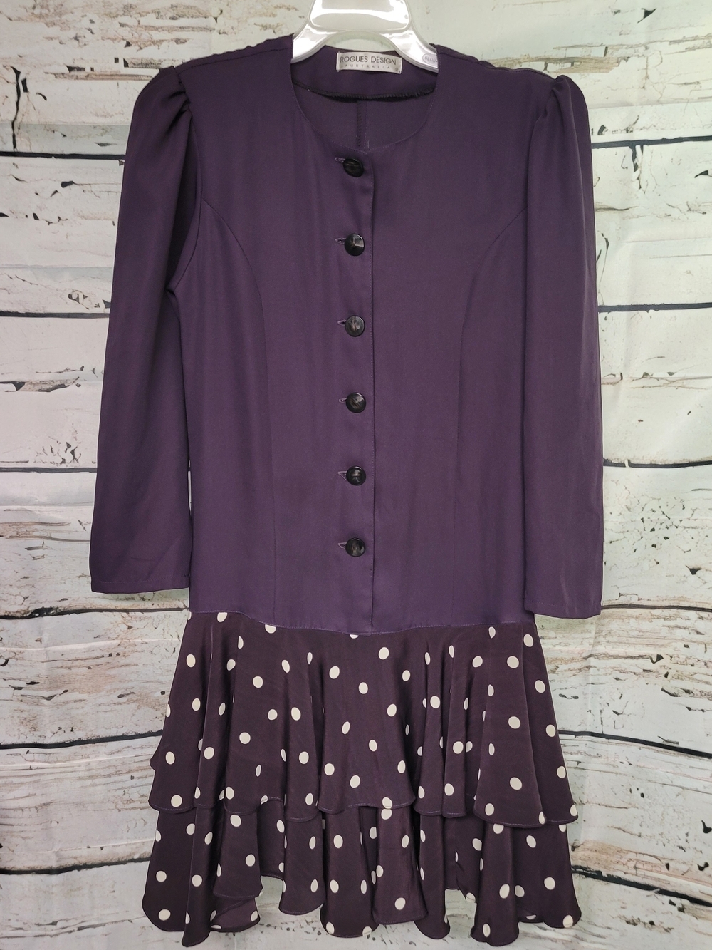 Rogues Design Australia Vintage Purple Polka Dot Ruffle Dress Size 12